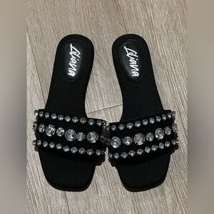 Black Embellished Women's Slides